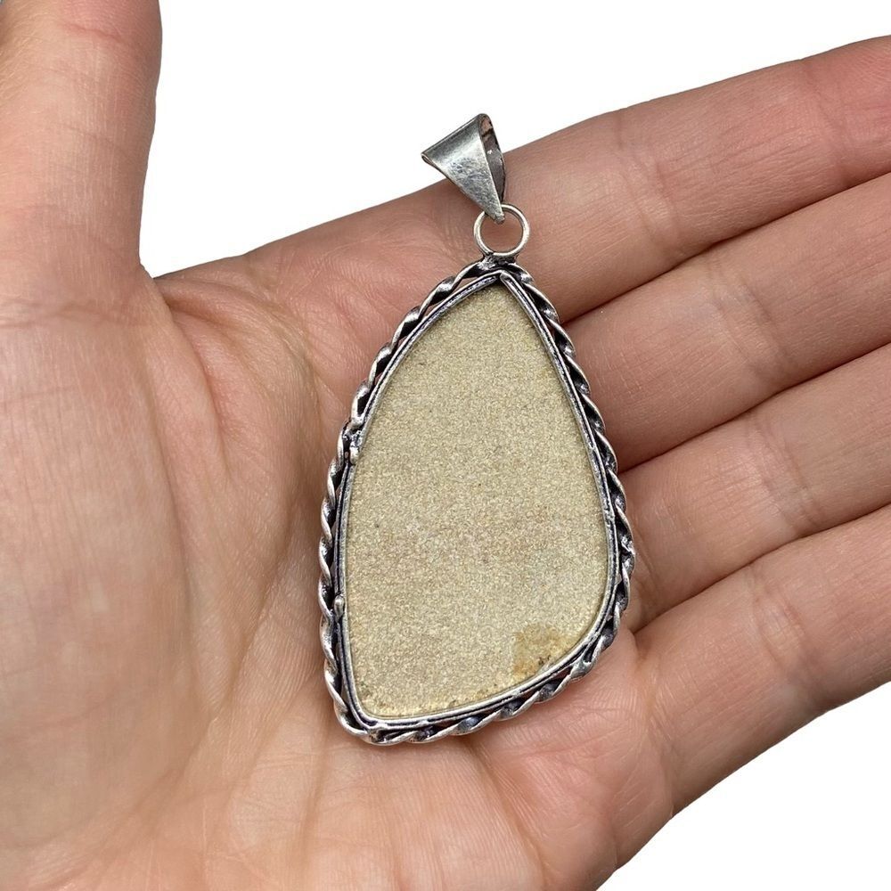 German Dendritic Opal Necklace Pendant 925 Sterling Silver Overlay - Picture 2 of 2